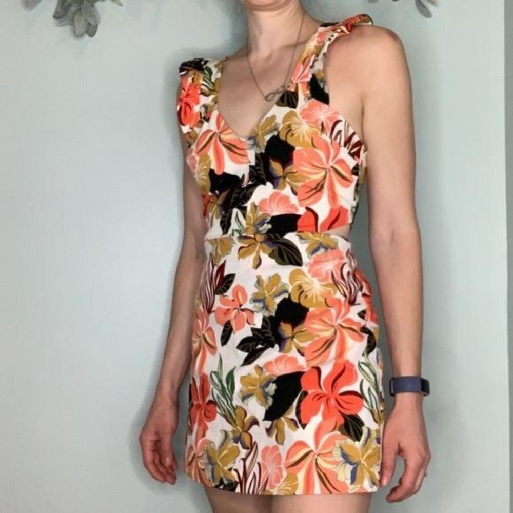 Zara‎ Spain Floral Romper With Cut Outs